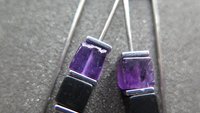 amethyst and black onyx earrings with hematite. hypoallergenic niobium for sensitive ears. modern cube jewelry.