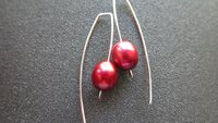 red pearl earrings in sterling silver. modern freshwater pearl jewelry. 1 1/2” drop earrings. made in Calgary, Canada