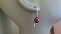 red pearl earrings in sterling silver. modern freshwater pearl jewelry. 1 1/2” drop earrings. made in Calgary, Canada