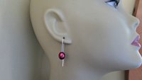 red pearl earrings in sterling silver. modern freshwater pearl jewelry. 1 1/2” drop earrings. made in Calgary, Canada