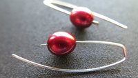 red pearl earrings in sterling silver. modern freshwater pearl jewelry. 1 1/2” drop earrings. made in Calgary, Canada