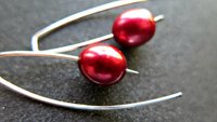red pearl earrings in sterling silver. modern freshwater pearl jewelry. 1 1/2” drop earrings. made in Calgary, Canada