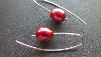 red pearl earrings in sterling silver. modern freshwater pearl jewelry. 1 1/2” drop earrings. made in Calgary, Canada