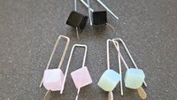 small rose quartz earrings in pale pink and silver. quartz jewelry. cube earrings for women