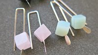small rose quartz earrings in pale pink and silver. quartz jewelry. cube earrings for women
