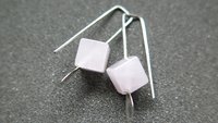 small rose quartz earrings in pale pink and silver. quartz jewelry. cube earrings for women