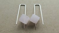 small rose quartz earrings in pale pink and silver. quartz jewelry. cube earrings for women
