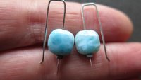 natural larimar earrings. small blue stone earrings. handmade in Calgary by splurge