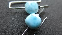 natural larimar earrings. small blue stone earrings. handmade in Calgary by splurge