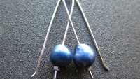 blue pearl earrings in sterling silver. modern freshwater pearl jewelry. 1 1/2” drop earrings. made in Calgary, Canada