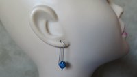 blue pearl earrings in sterling silver. modern freshwater pearl jewelry. 1 1/2” drop earrings. made in Calgary, Canada