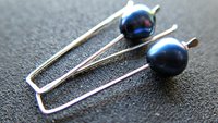 blue pearl earrings in sterling silver. modern freshwater pearl jewelry. 1 1/2” drop earrings. made in Calgary, Canada