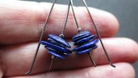 modern blue lapis earrings with hematite. grey niobium wires for sensitive ears. lapis lazuli jewellery.