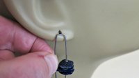 modern blue lapis earrings with hematite. grey niobium wires for sensitive ears. lapis lazuli jewellery.