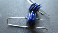 modern blue lapis earrings with hematite. grey niobium wires for sensitive ears. lapis lazuli jewellery.