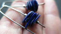 modern blue lapis earrings with hematite. grey niobium wires for sensitive ears. lapis lazuli jewellery.