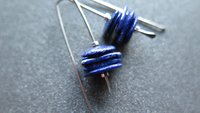 modern blue lapis earrings with hematite. grey niobium wires for sensitive ears. lapis lazuli jewellery.