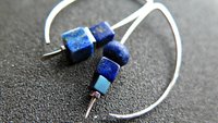 asymmetrical lapis lazuli earrings in sterling silver. modern blue earrings. blue gemstone jewelry. hematite jewellery.