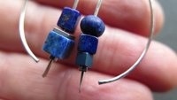 asymmetrical lapis lazuli earrings in sterling silver. modern blue earrings. blue gemstone jewelry. hematite jewellery.
