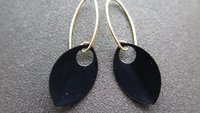 unique black dangle earring with gold earwires. modern anodized aluminum jewelry. splurge.