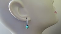 modern emerald green pearl earrings in sterling silver. blue cube hematite earrings. crystal pearl jewelry. 1 1/4" pearl drop earrings.