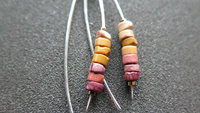 unique mookaite jasper earrings. modern stone jewelry in hammered sterling silver. made in Alberta Canada