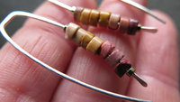unique mookaite jasper earrings. modern stone jewelry in hammered sterling silver. made in Alberta Canada