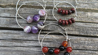 Custom order for M. unique sterling silver hoops with natural amethyst, jasper and carnelian stones. handmade in Calgary.