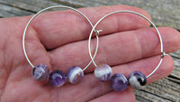 Custom order for M. unique sterling silver hoops with natural amethyst, jasper and carnelian stones. handmade in Calgary.