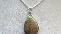 jasper pendant necklace. natural brown and green stone. wire wrapped jewelry. Canadian seller.