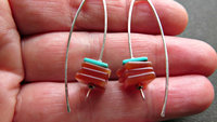 carnelian and turquoise earrings. sterling silver earrings. modern square stone earrings. artisan jewelry. blue and orange jewellery.