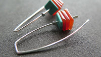 carnelian and turquoise earrings. sterling silver earrings. modern square stone earrings. artisan jewelry. blue and orange jewellery.