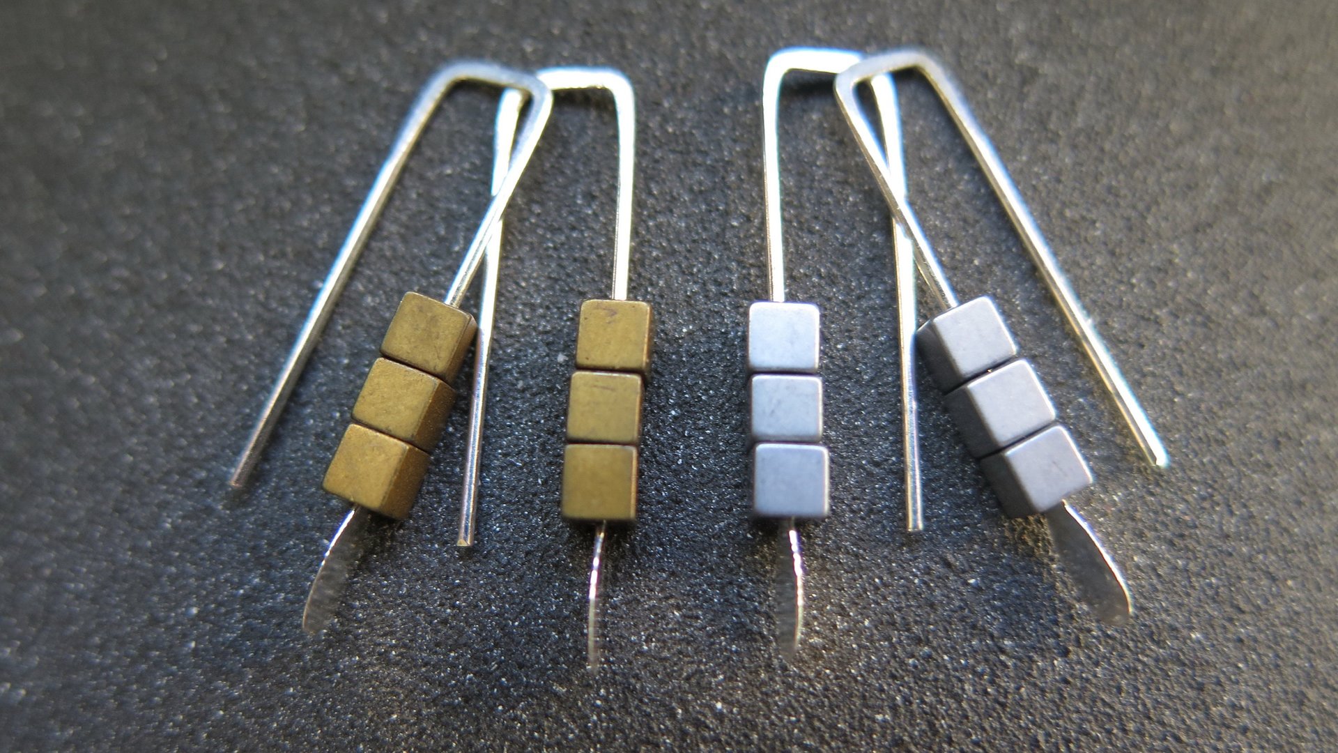 small hematite earrings. green jewelry. geometric jewellery. Canadian seller. 1 inch earrings.