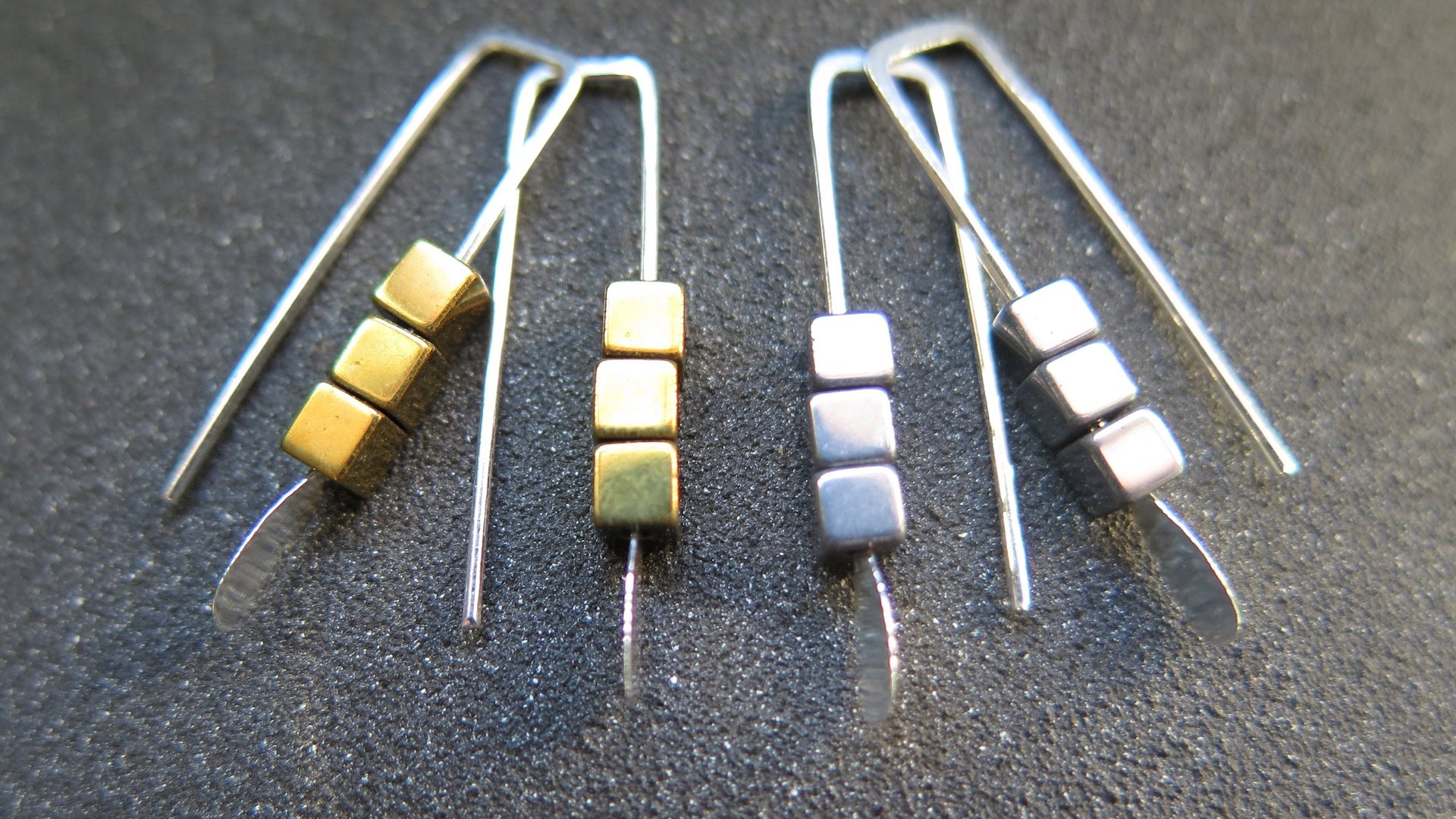 small hematite earrings. green jewelry. geometric jewellery. Canadian seller. 1 inch earrings.