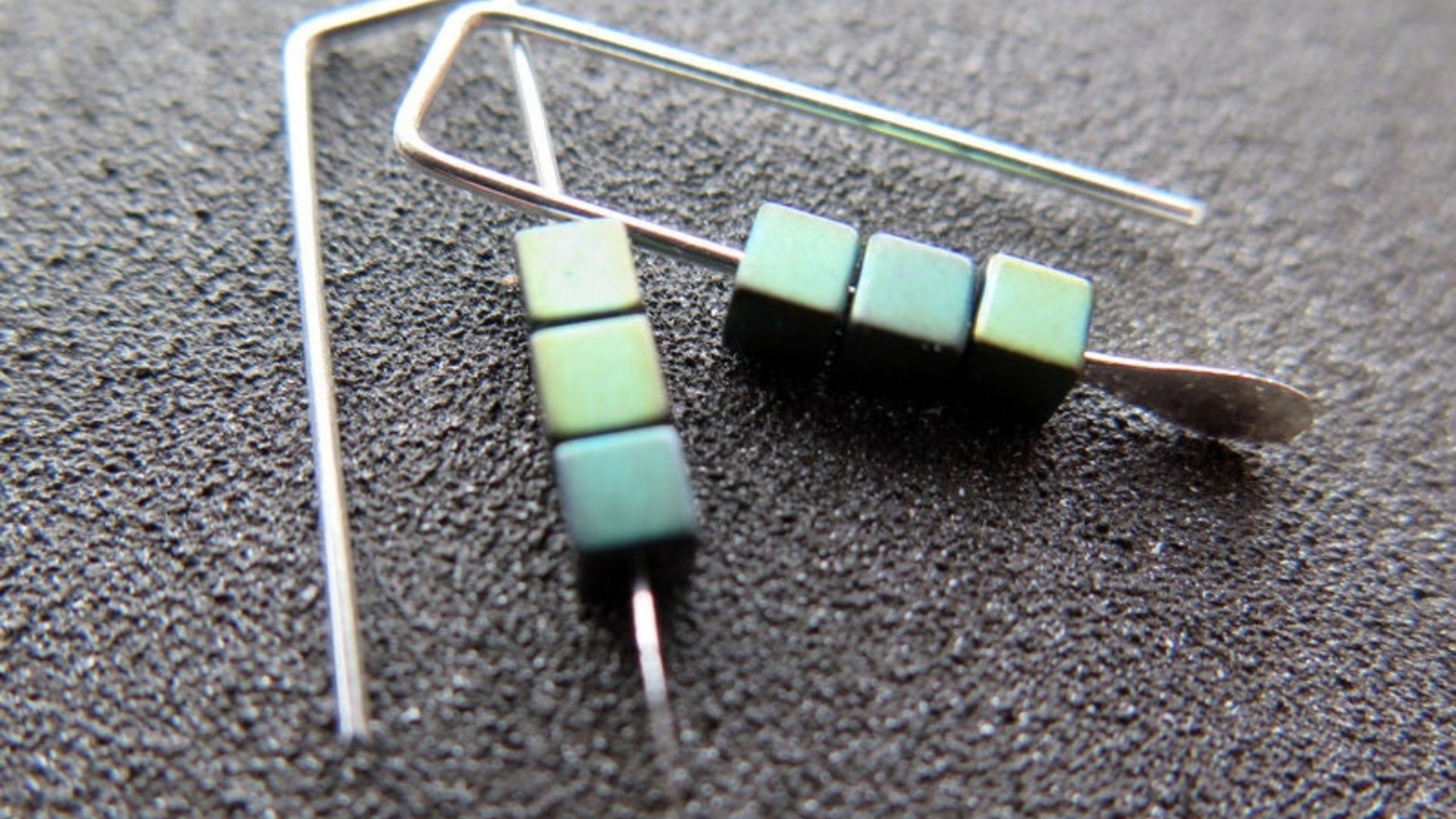 small hematite earrings. green jewelry. geometric jewellery. Canadian seller. 1 inch earrings.