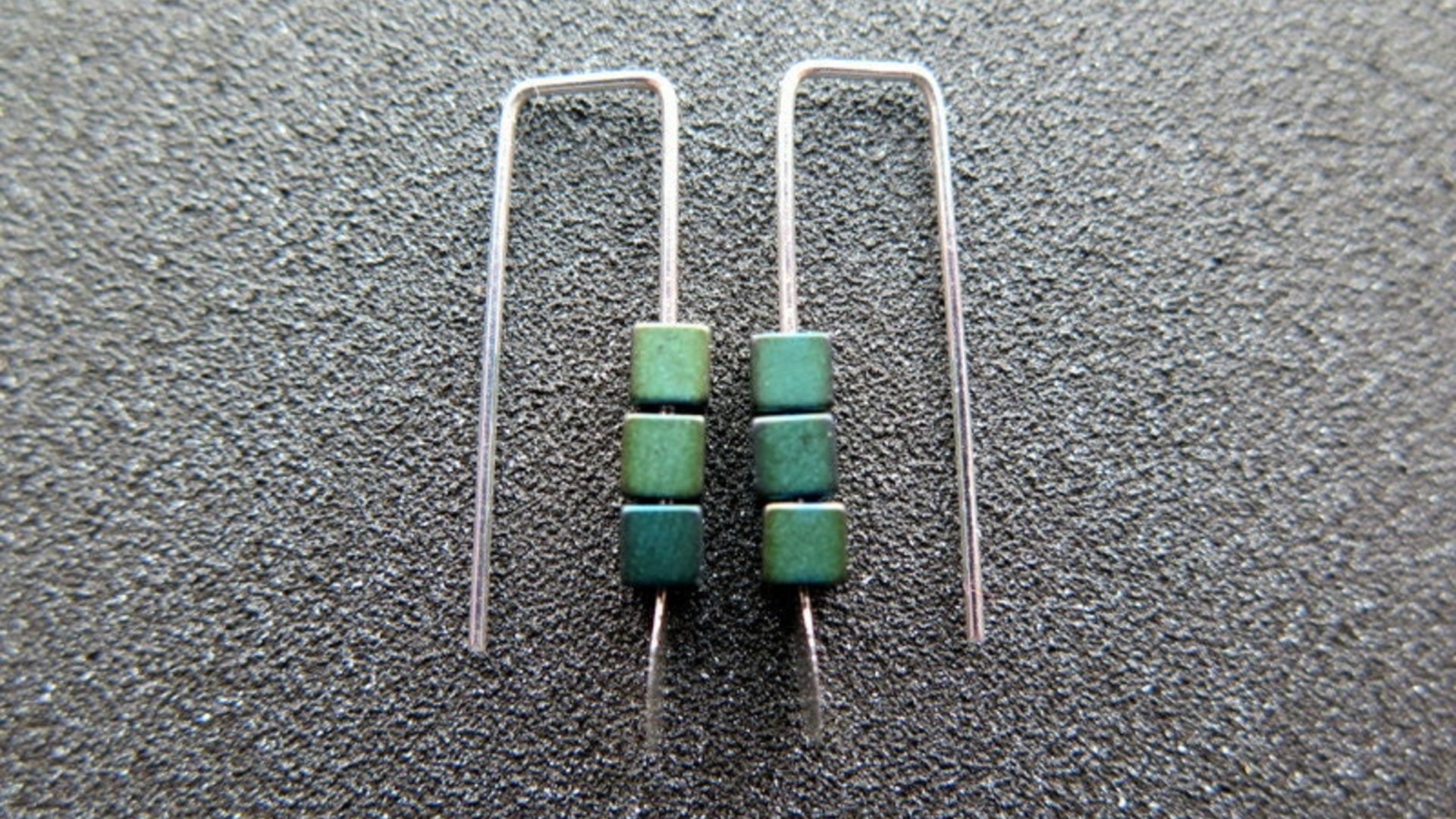 small hematite earrings. green jewelry. geometric jewellery. Canadian seller. 1 inch earrings.
