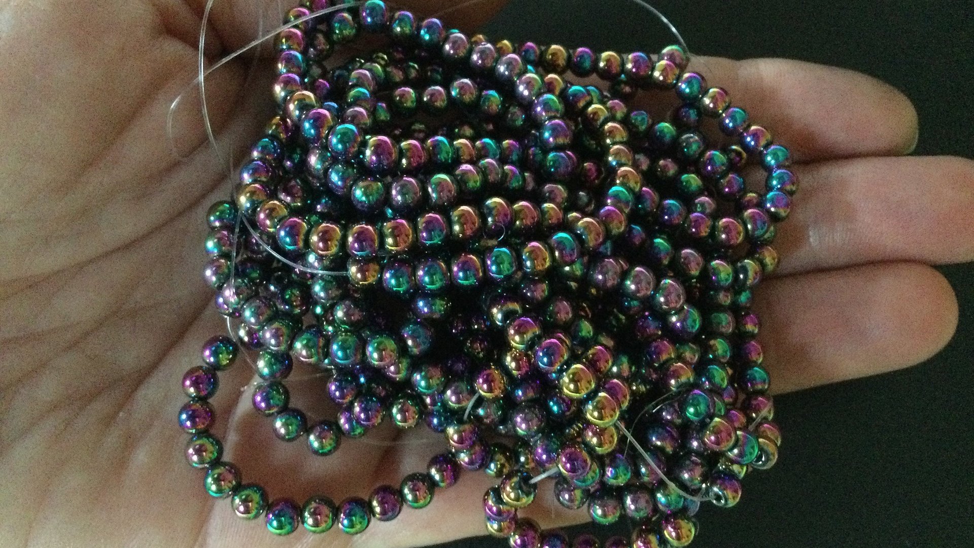rainbow hematite earrings in hypoallergenic niobium. Canadian seller.