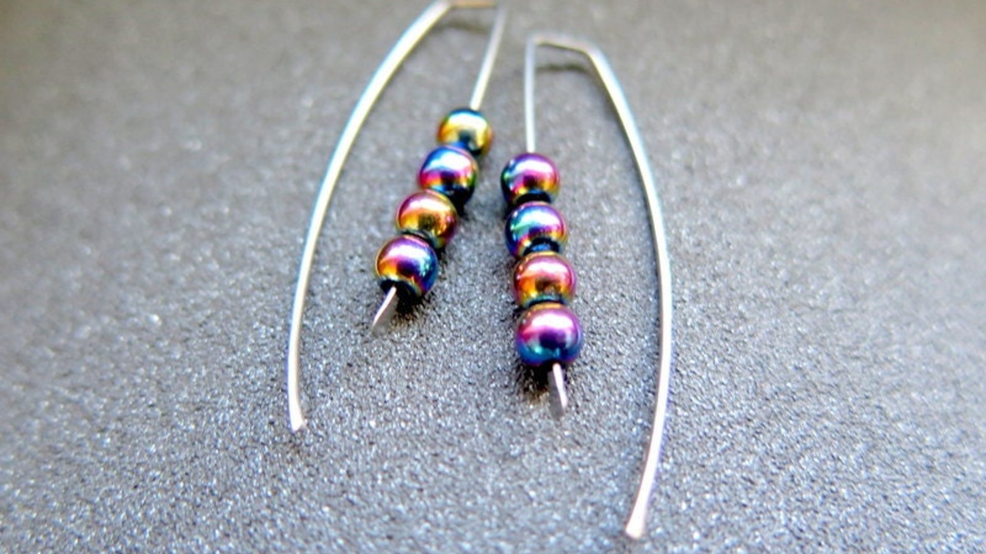 rainbow hematite earrings in hypoallergenic niobium. Canadian seller.