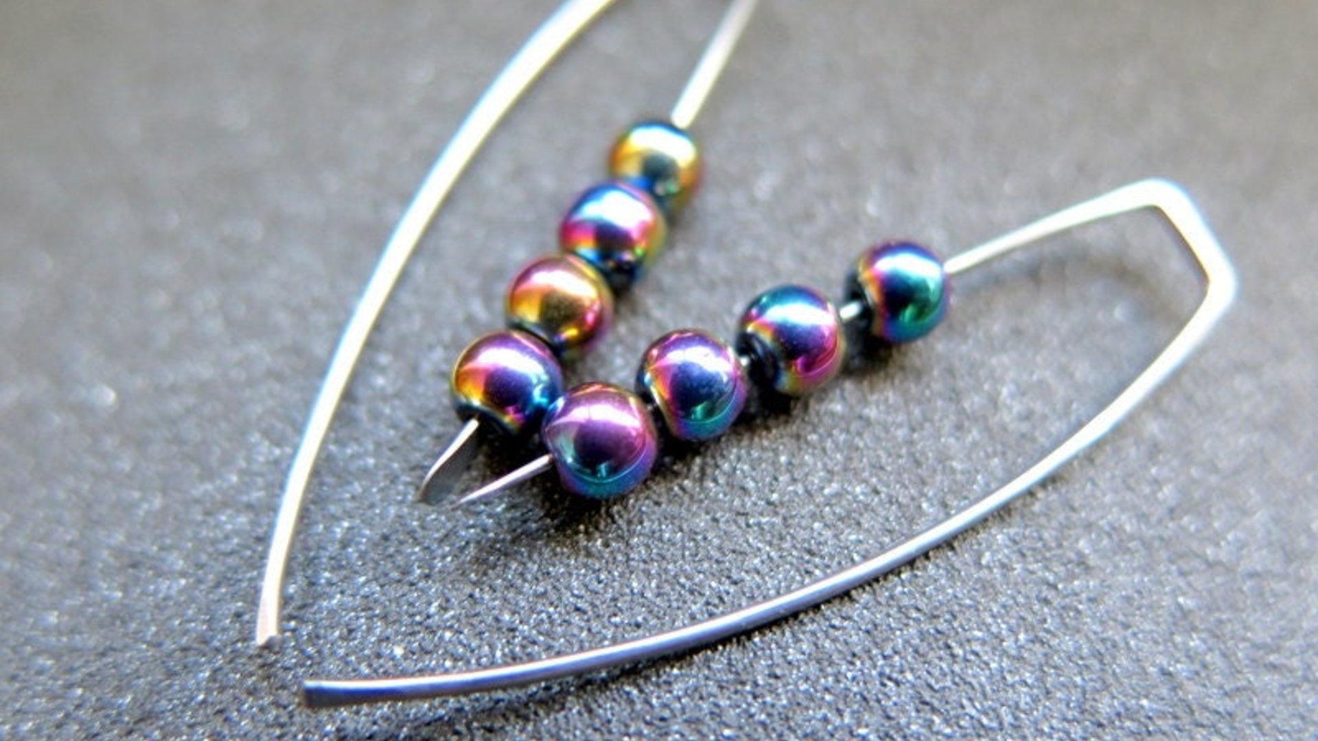 rainbow hematite earrings in hypoallergenic niobium. Canadian seller.