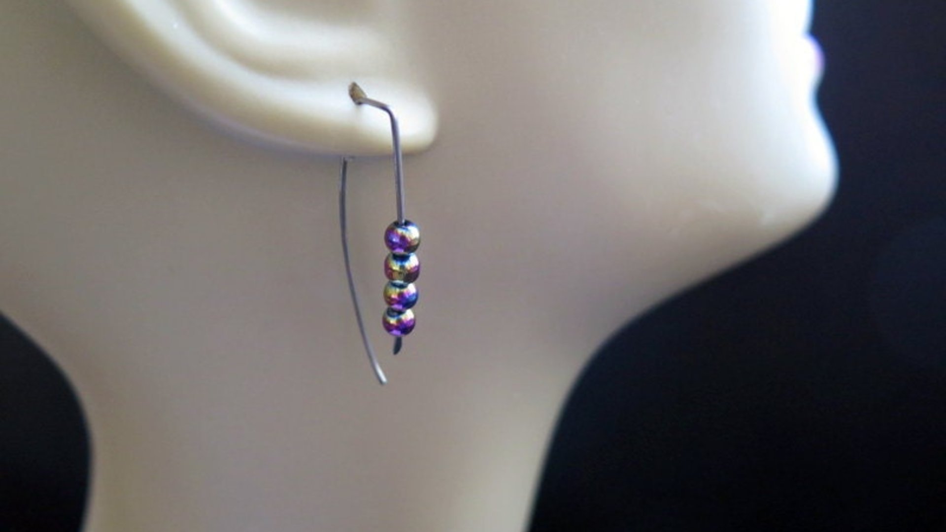 rainbow hematite earrings in hypoallergenic niobium. Canadian seller.