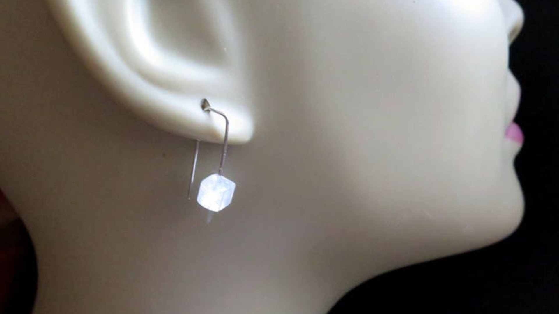 small moonstone earrings. white gemstone jewelry. geometric jewellery. Canadian seller.