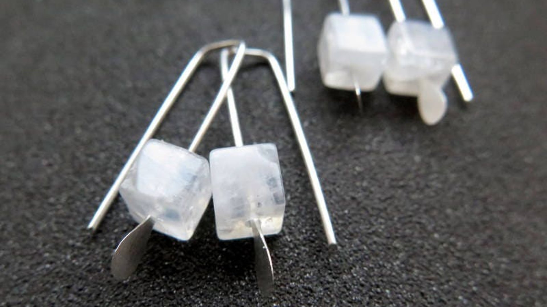 small moonstone earrings. white gemstone jewelry. geometric jewellery. Canadian seller.