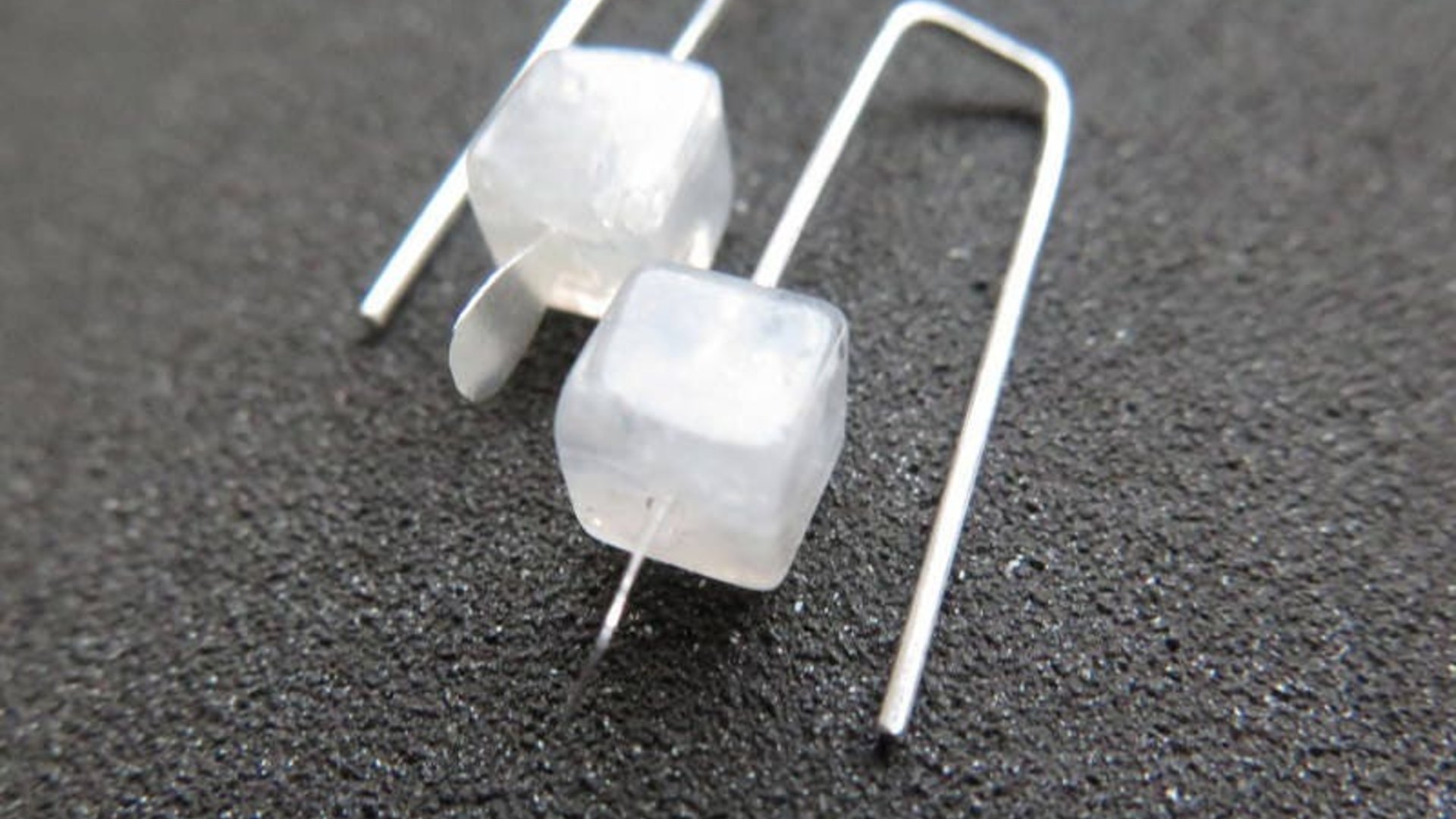 small moonstone earrings. white gemstone jewelry. geometric jewellery. Canadian seller.