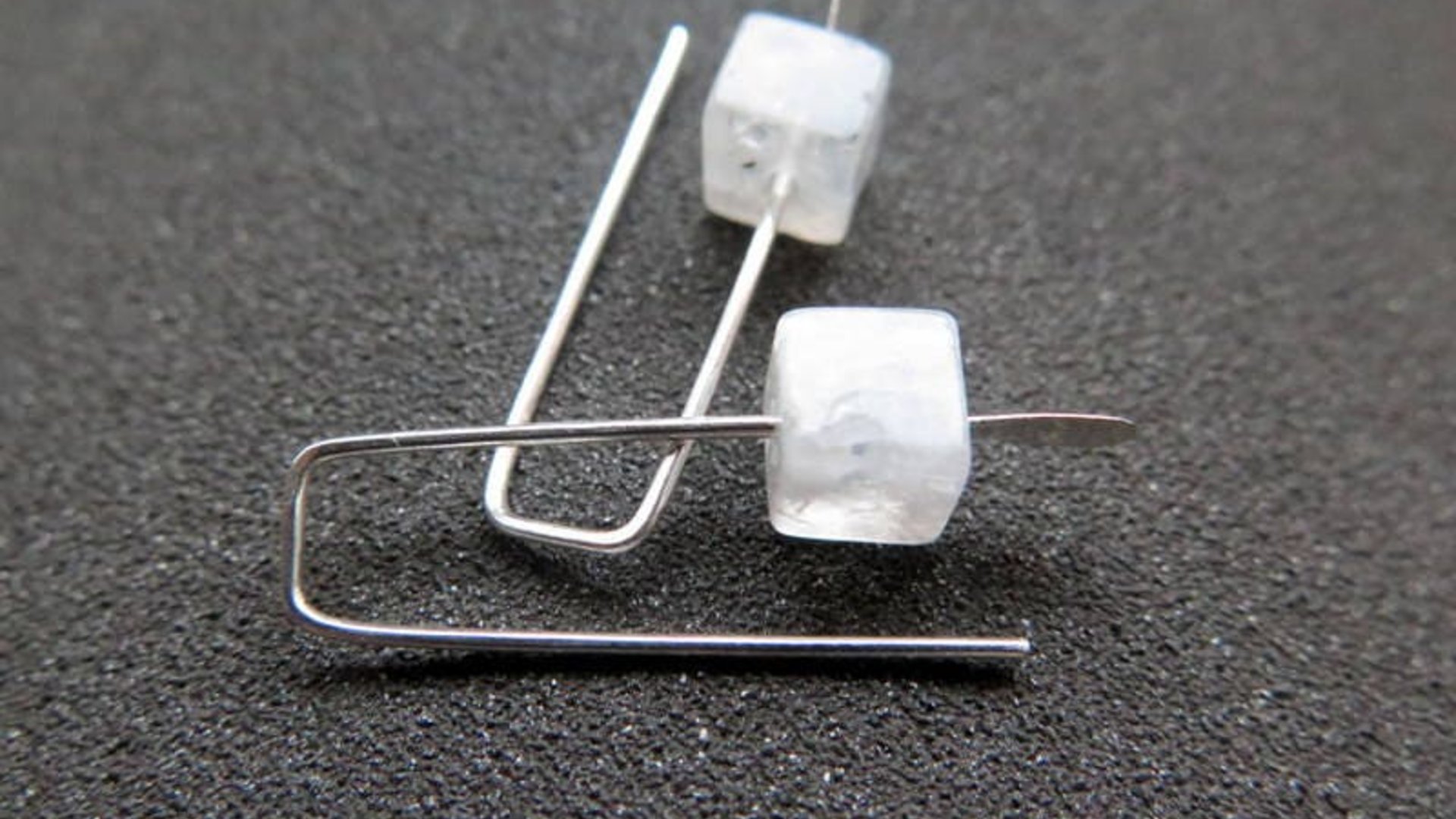 small moonstone earrings. white gemstone jewelry. geometric jewellery. Canadian seller.