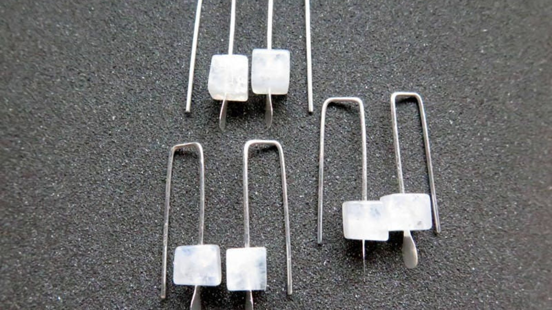 small moonstone earrings. white gemstone jewelry. geometric jewellery. Canadian seller.