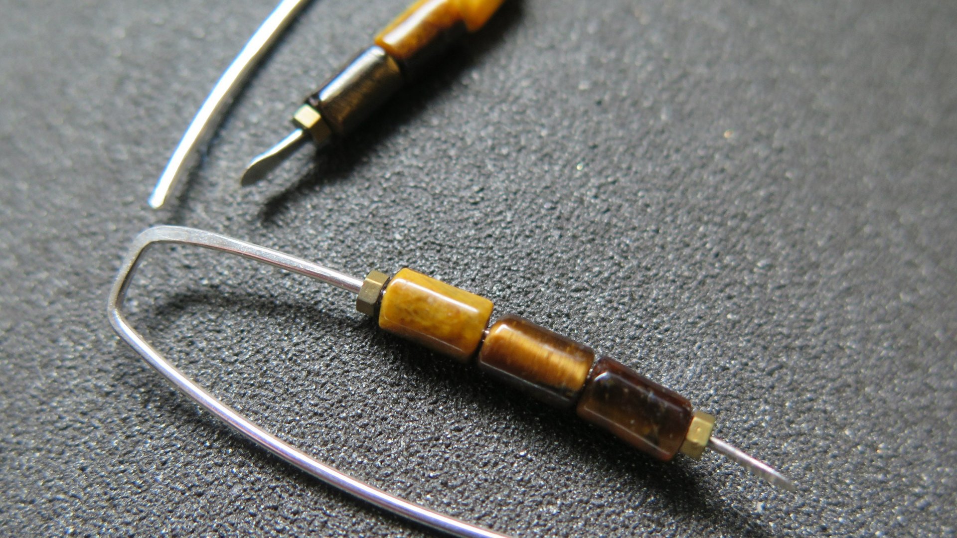 natural tiger eye earrings. modern stone jewelry. handmade brown earrings in sterling silver wire.