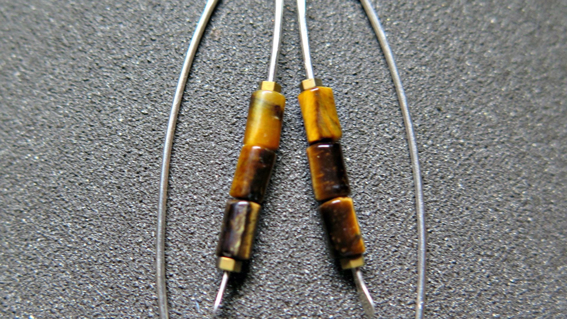 natural tiger eye earrings. modern stone jewelry. handmade brown earrings in sterling silver wire.