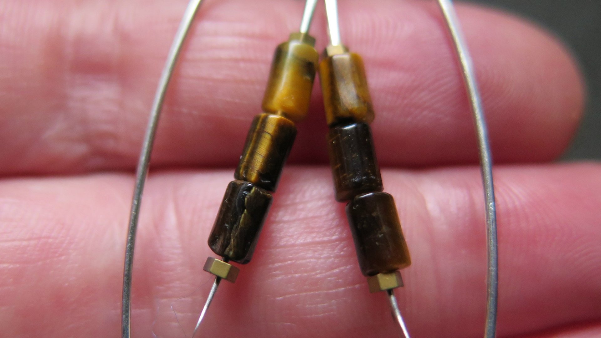 natural tiger eye earrings. modern stone jewelry. handmade brown earrings in sterling silver wire.