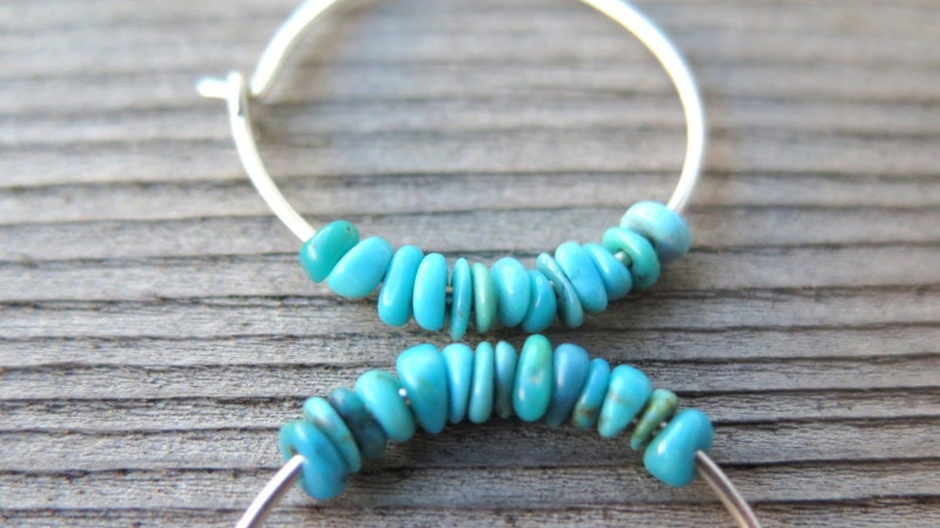 natural turquoise earrings. small 7/8 inch sterling silver hoops. Canadian seller in Calgary. turquoise jewelry.