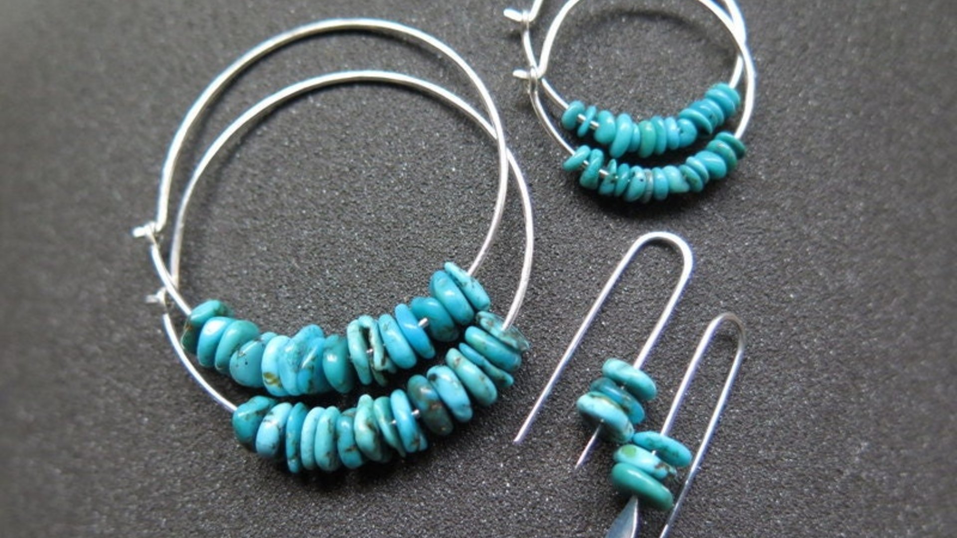 natural turquoise earrings. small 7/8 inch sterling silver hoops. Canadian seller in Calgary. turquoise jewelry.